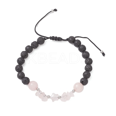 Natural Mixed Gemstone & Lava Rock Beads Braided Bead Bracelets for Women BJEW-JB12924-1