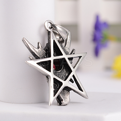 Retro 316 Surgical Stainless Steel Resin Rhinestone Star with Dragon Skull Gothic pendants STAS-E096-54AS-1
