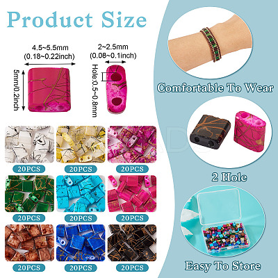 180Pcs 9 Colors 2-Hole Drawbench Glass Seed Beads SEED-TA0001-06-1