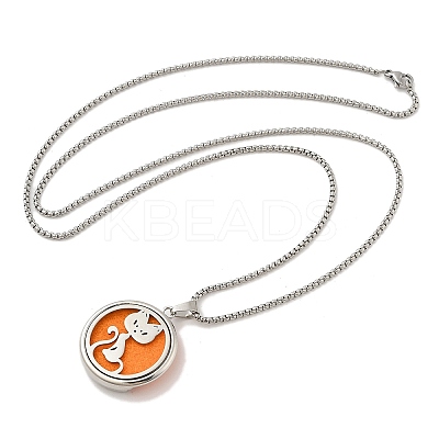 316 Surgical Stainless Steel Aromatherapy Diffuser Perfume Hollow Flat Round Pendant Box Chain Necklaces LS-NJEW-R016-01P-07-1