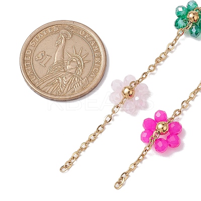 Colorful Glass Beaded Flower Link Chains AJEW-JB01209-01-1