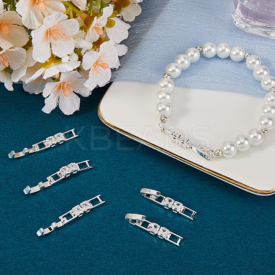 6Pcs Brass Pave Clear Cubic Zirconia Watch Band Clasps KK-BBC0014-03S-1