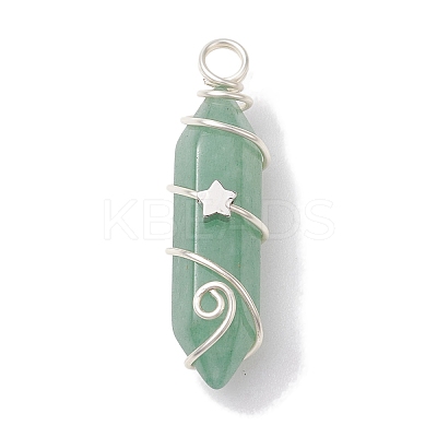 Natural Green Aventurine Double Terminal Pointed Pendants PALLOY-JF02673-02-1