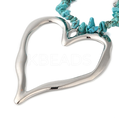 Boho Dyed Synthetic Turquoise Chip & Plastic Pearl Multi Layered Necklaces NJEW-U006-04B-P-1