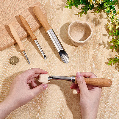 4Pcs 4 Styles Wood & Stainless Steel Double Heads Modeling Clay Sculpting Tools Set DIY-WH0308-691-1