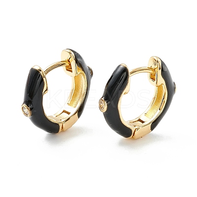Clear Cubic Zirconia Chunky Hinged Hoop Earrings with Enamel EJEW-P196-20G-03-1