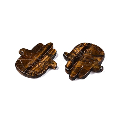 Natural Tiger Eye Hamsa Hand with Eye Figurines DJEW-N003-04D-1