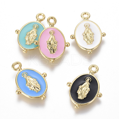Golden Plated Brass Enamel Pendants KK-F807-01-G-1