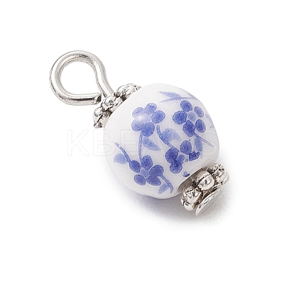 Handmade Flower Printed Porcelain Ceramid Pendants PALLOY-JF04143-01-1