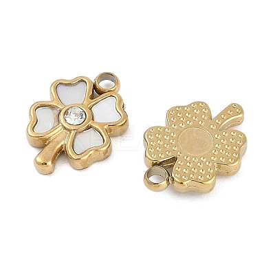 304 Stainless Steel Pave Natural White Shell Clover Charms STAS-I325-027G-1