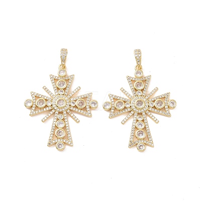 Cross Brass Micro Pave Clear Cubic Zirconia Pendants KK-G435-25G-1
