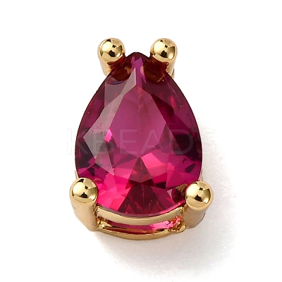 Teardrop Brass Micro Pave Cubic Zirconia Slide Charms KK-C119-16G-1