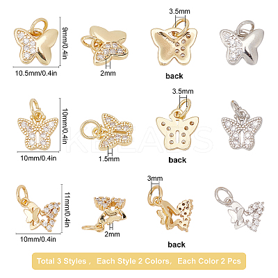 12Pcs 3 Style Brass Micro Pave Clear Cubic Zirconia Pendant KK-SC0002-83-1
