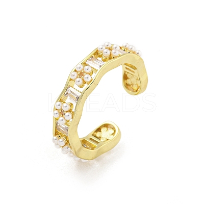 Rack Plated Brass Micro Pave Cubic Zirconia Flower Open Cuff Rings for Women RJEW-Z039-07G-1