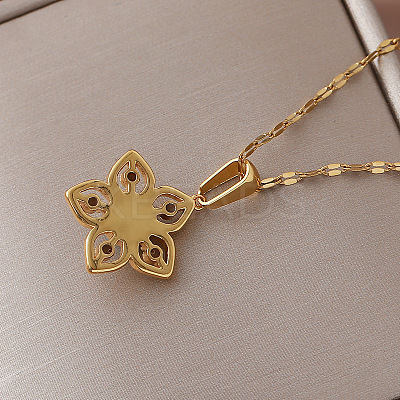 Vintage 304 Stainless Steel & Synthetic Turquoise Flower Pendant Necklaces with Crystal Rhinestone for Women RQ4537-1
