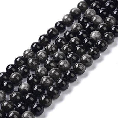 Natural Silver Obsidian Beads Strands X-G-D083-01C-1