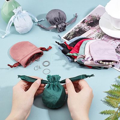 10 Pcs 10 Colors Velvet Jewelry Pouches Bags TP-PH0001-14-1