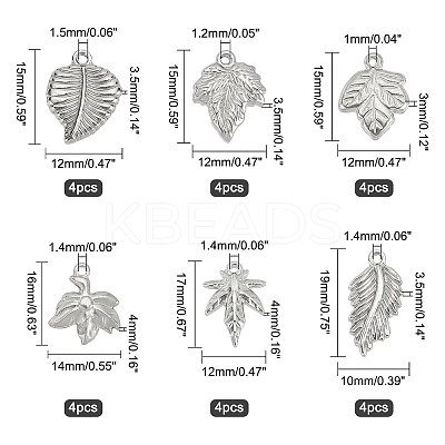 24Pcs 6 Styles 304 Stainless Steel Pendants STAS-UN0021-99P-1