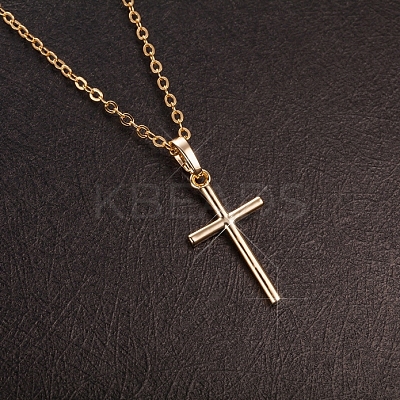 Real Gold Plated Cross Brass Pendant Necklaces NJEW-EE0001-14A-1
