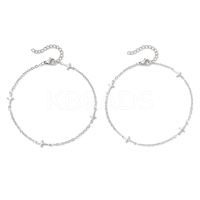304 Stainless Steel Cross Link Anklets AJEW-AN00722-01-1