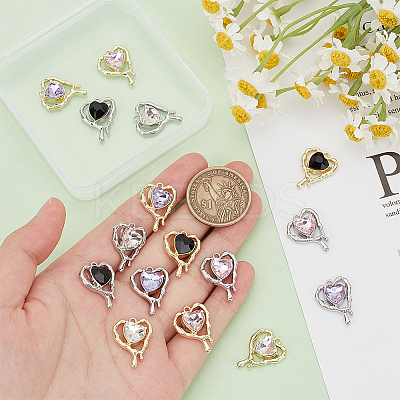 16Pcs 8 Colors Glass Melting Heart Pendant PALLOY-DR0001-02-1