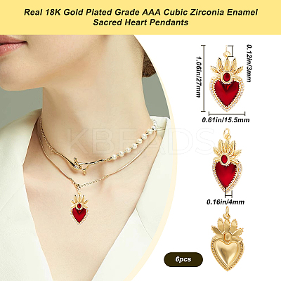 6Pcs Brass Micro Pave Clear Grade AAA Cubic Zirconia Pendants KK-BBC0015-32A-1