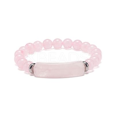 Natural Rose Quartz Beaded Stretch Bracelet BJEW-JB08879-07-1
