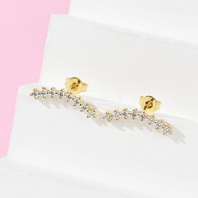 Clear Cubic Zirconia Curved Bar Stud Earrings EJEW-C023-07G-1