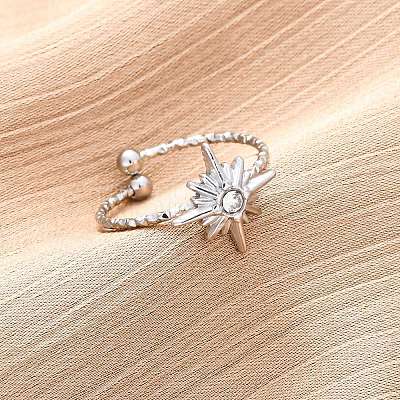 304 Stainless Steel Rhinestone Cuff Rings RJEW-D306-23P-1