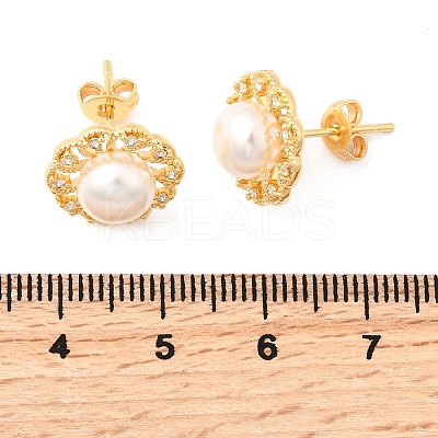 Flower Brass Micro Pave Clear Cubic Zirconia Stud Earrings EJEW-A135-24G-1