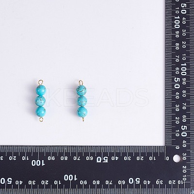 10Pcs Triple Synthetic Turquoise Round Beaded Connector Charms PALLOY-SW00003-08-1