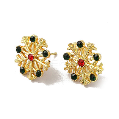 Christmas Snowflake Alloy Glass Rhinestones Stud Earrings for Women EJEW-E284-01LG-1