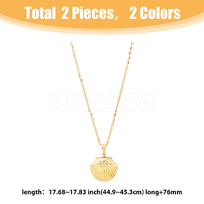 2Pcs 2 Colors Stainless Steel Shell Shape Locket Pendant Necklaces Set NJEW-FI0001-28-1
