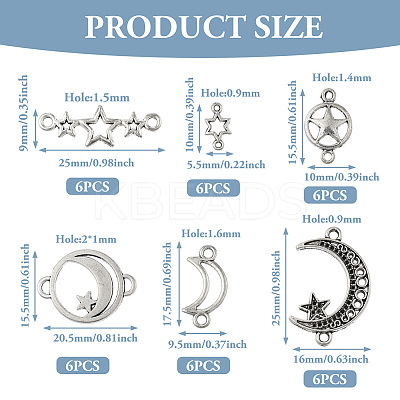 36Pcs 6 Styles Tibetan Style Zinc Alloy Connector Charms FIND-TA0002-96-1