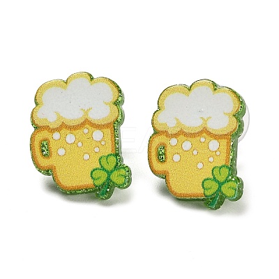 Saint Patrick's Day Theme Acrylic & 304 Stainless Steel Stud Earring for Women Men EJEW-H112-01D-1