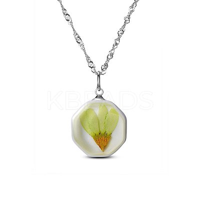 Rhodium Plated 925 Sterling Silver Octagon Porcelain Pendant Necklaces JN368A-1