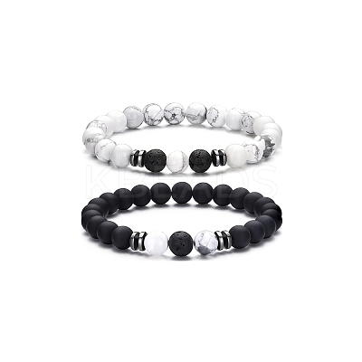 4Pcs Natural Lava Rock & Tiger Eye & Howlite Beaded Stretch Bracelets for Women Men QY3099-1