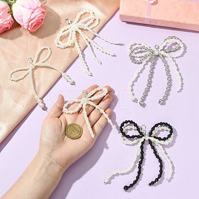5Pcs 5 Styles Bowknot Plastic Imitation Pearl Shoe Charms AJEW-CJ0001-64-1