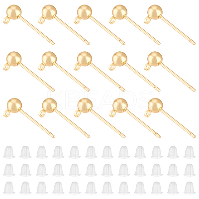 50Pcs Brass Ball Stud Earring Post with Horizontal Loops KK-BC0012-44-1