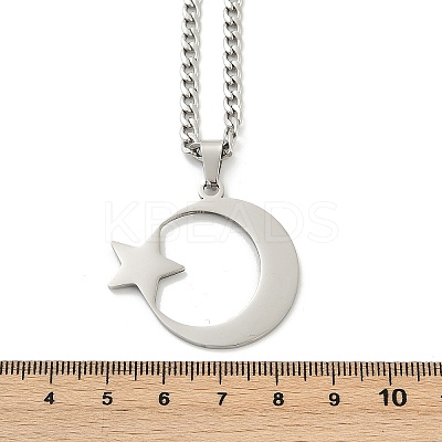 201 Stainless Steel Crescent Moon Star Pendant Twisted Chain Necklaces NJEW-S387-07P-1