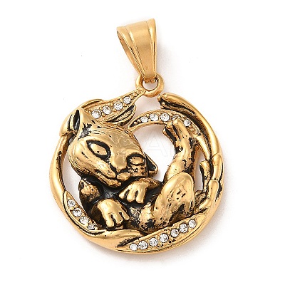 316L Stainless Steel Tibetan Style Rhinestone Pendants LS-STAS-D096-01B-AG-1