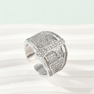 Brass Micro Pave Clear Cubic Zirconia Open Cuff Rings for Women RJEW-A059-04P-1