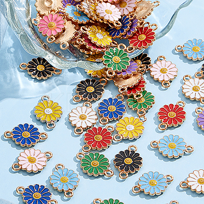 20Pcs Zinc Alloy Enamel Sunflower Connector Charms ENAM-FP0002-58-1
