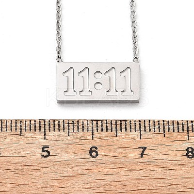 304 Stainless Steel 11:11 Number Rectangle Pendant Necklace with Cable Chains for Women LS-NJEW-NH0001-04P-1