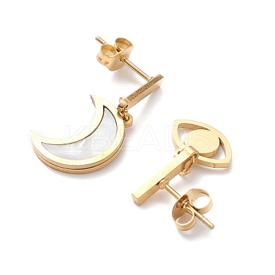 3 Pair 3 Style Synthetic Shell Moon & Rhinestone Star & Heart Asymmetrical Earrings EJEW-B020-17G-1
