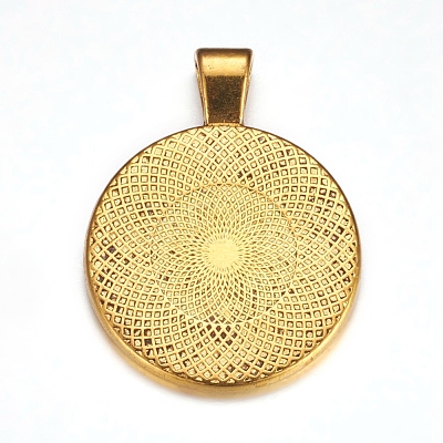 Flat Round Alloy Pendant Cabochon Settings PALLOY-A15654-AG-NF-1
