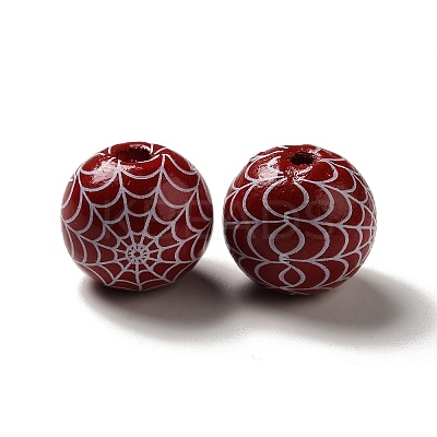 Halloween Printed Spider Webs Colored Wood European Beads LS-WOOD-K007-04E-1