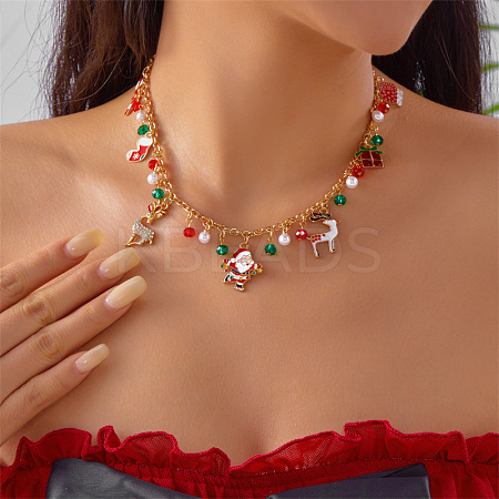 Alloy Rhinestone with Enamel & Plastic Christmas Pendant Bib Necklaces FS-WG99102-01-1