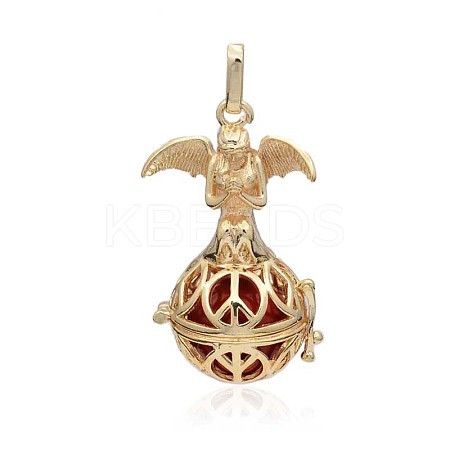 Golden Plated Brass Hollow Round Cage Pendants KK-J251-11G-1