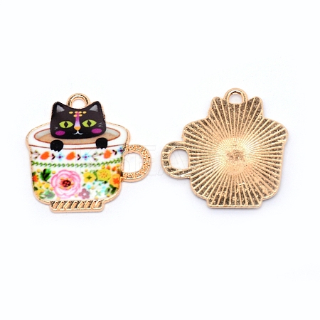 Japanese Style Print Alloy Enamel Pendants ENAM-CJC0002-05C-RS-1